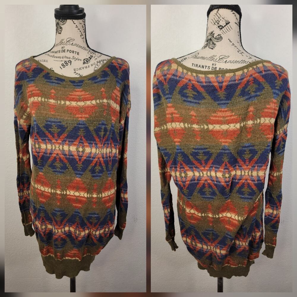 Denim Supply Ralph Lauren Sweater Dress S Southwestern Aztec Geo Linen Knit Top